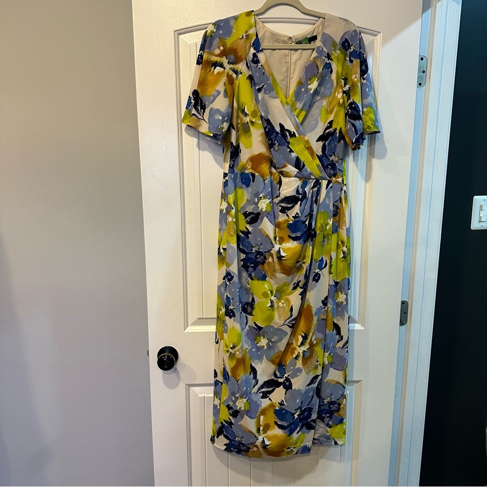 Maggy London Floral Print Faux Wrap Midi Dress